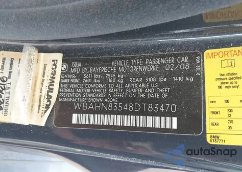 2008 BMW 750Li z USA, uszkodzony, nr VIN WBAHN83548DT83470